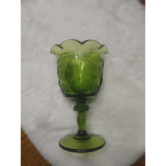 L.E. SMITH VINTAGE GREEN GOBLET Embossed AMERICAN EAGLES AND STARS - Picture 2 of 9